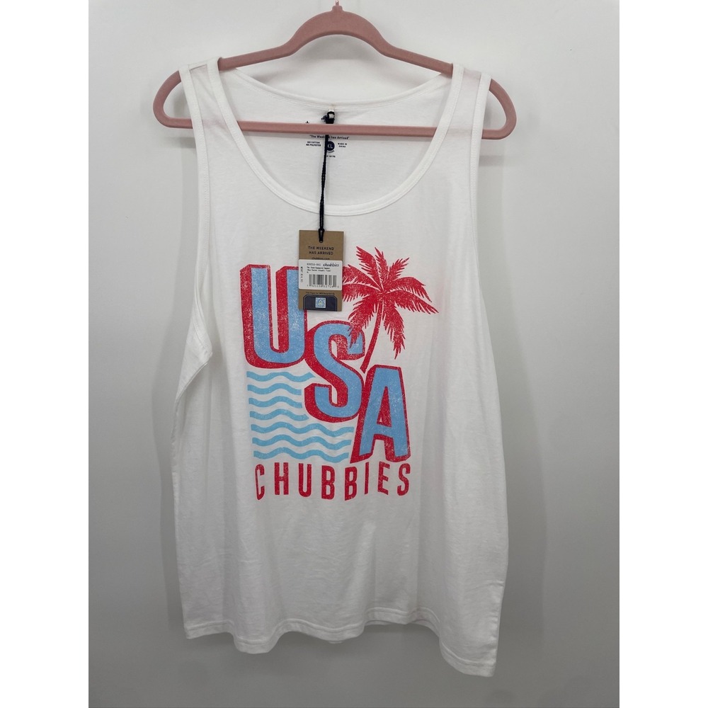 Chubbies Tank Top Mens XL USA graphic. Retro Style‎ White